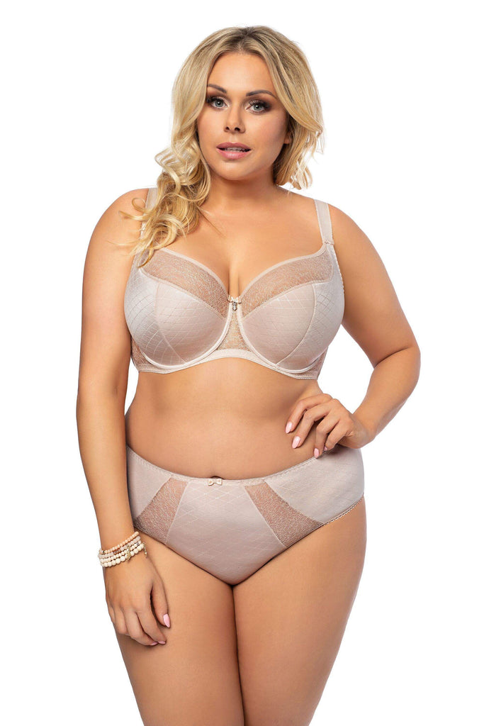 Eden Beige Jacquard Half Padded Underwired Full Cup Bra - Gorsenia K481