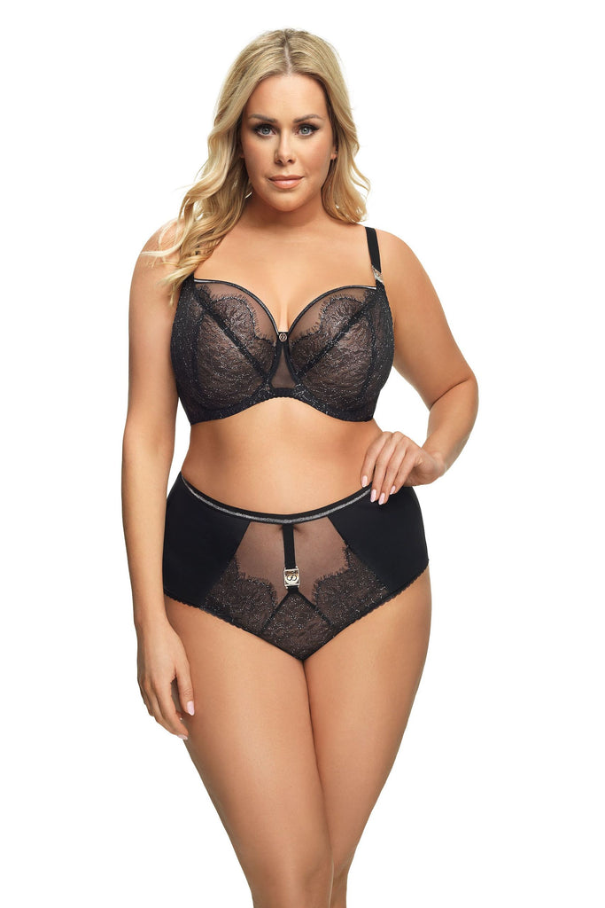 Magnetic Black and Silver Lace Underwired Full Cup Bra - Gorsenia K525