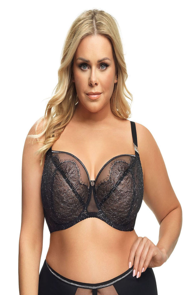 Magnetic Black and Silver Lace Underwired Full Cup Bra - Gorsenia K525