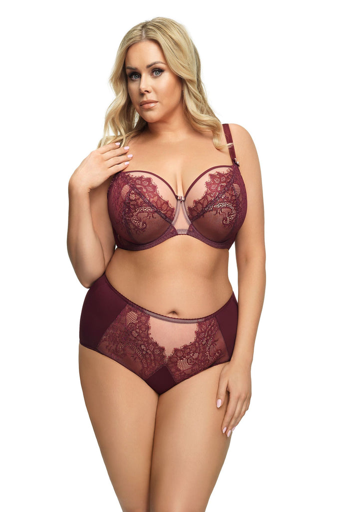 Queen Deep Red Lace Underwired Full Cup Bra - Gorsenia K516