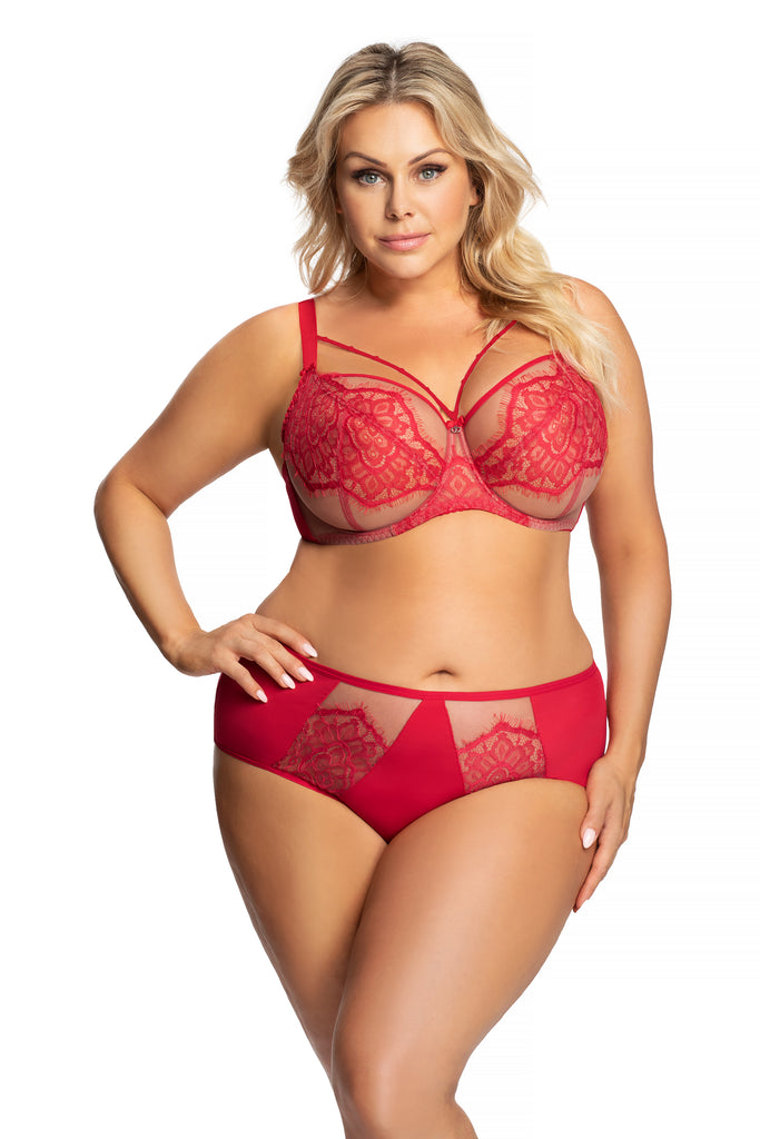 Non-padded underwired lace bra - Red - Ladies