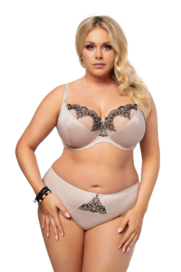 Mabell Beige Jacquard Lace Underwired Full Cup Bra - Gorsenia K478